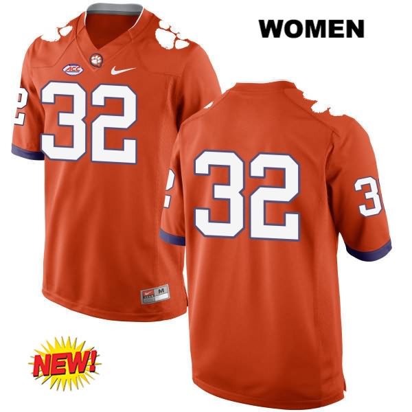 Women's Clemson Tigers #32 Andy Teasdall Stitched Orange New Style Authentic Nike No Name NCAA College Football Jersey OZY3546BI